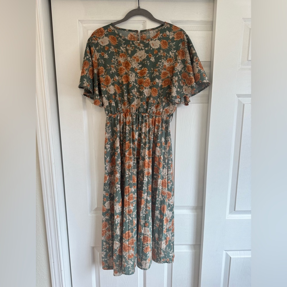 Floral Green and Orange Women's Dress